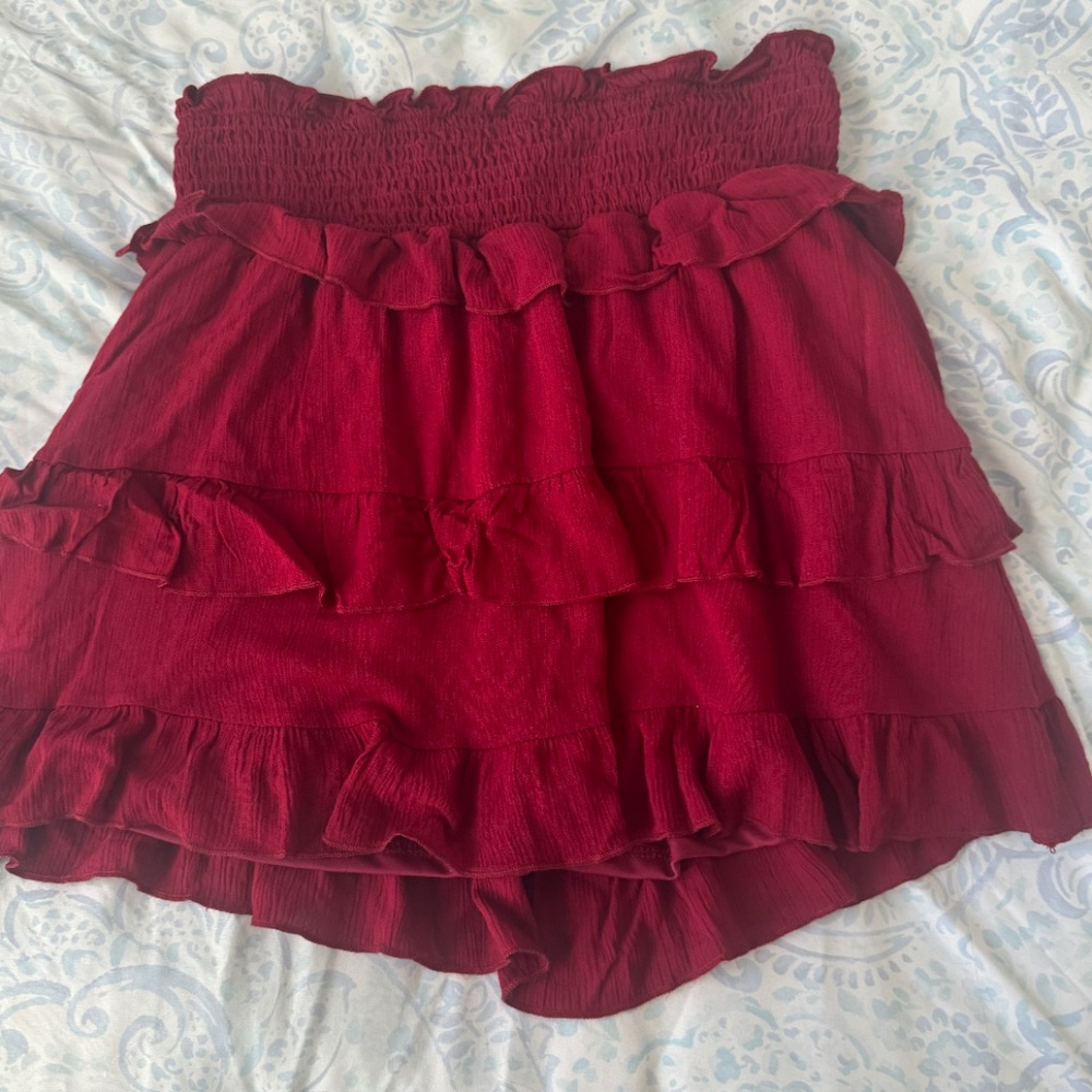Altar'd State Red / Maroon Ruffle Skirt - Picture 2 of 3